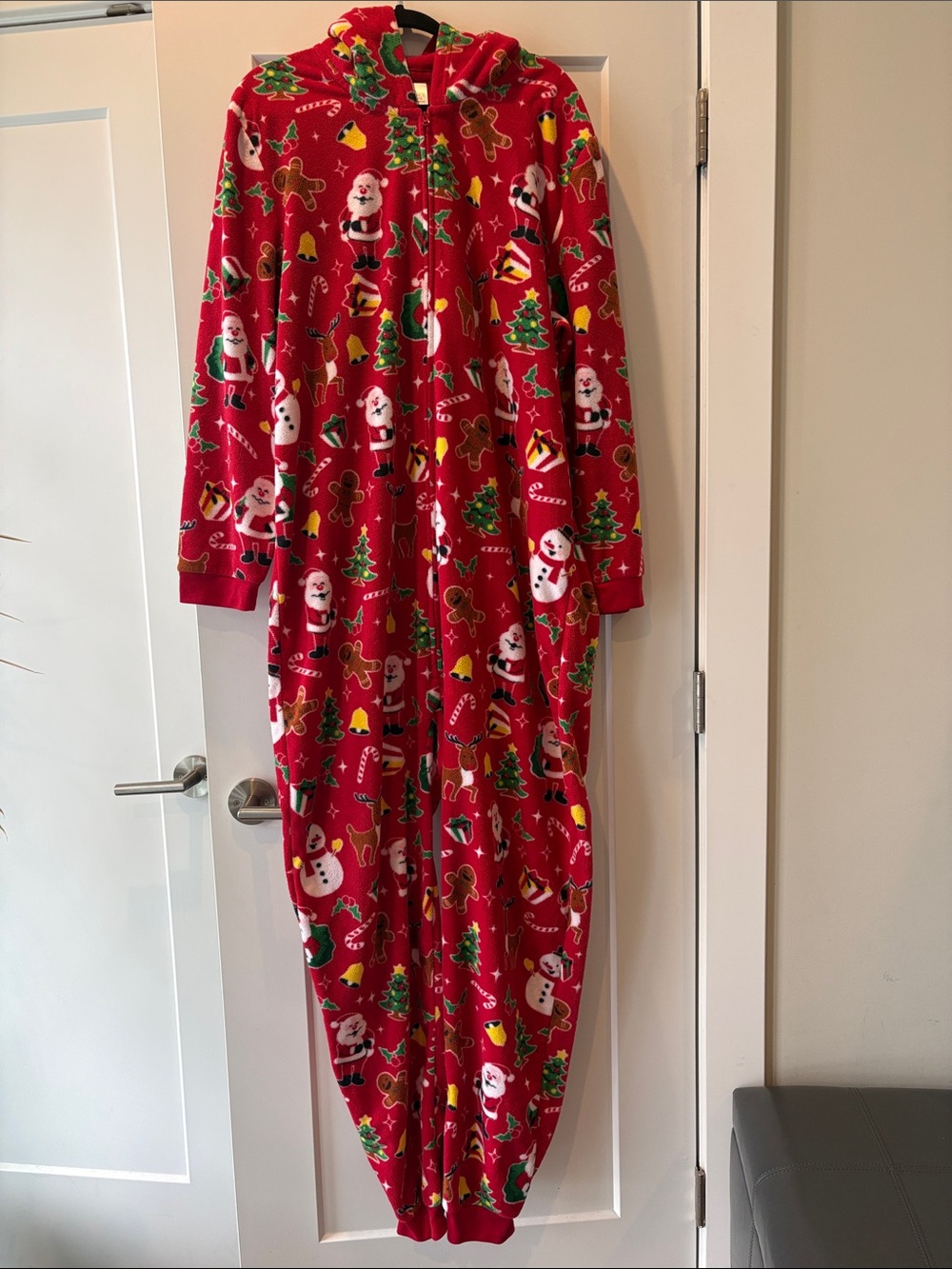 Adult Red Holiday Onesie Pajamas with Hood